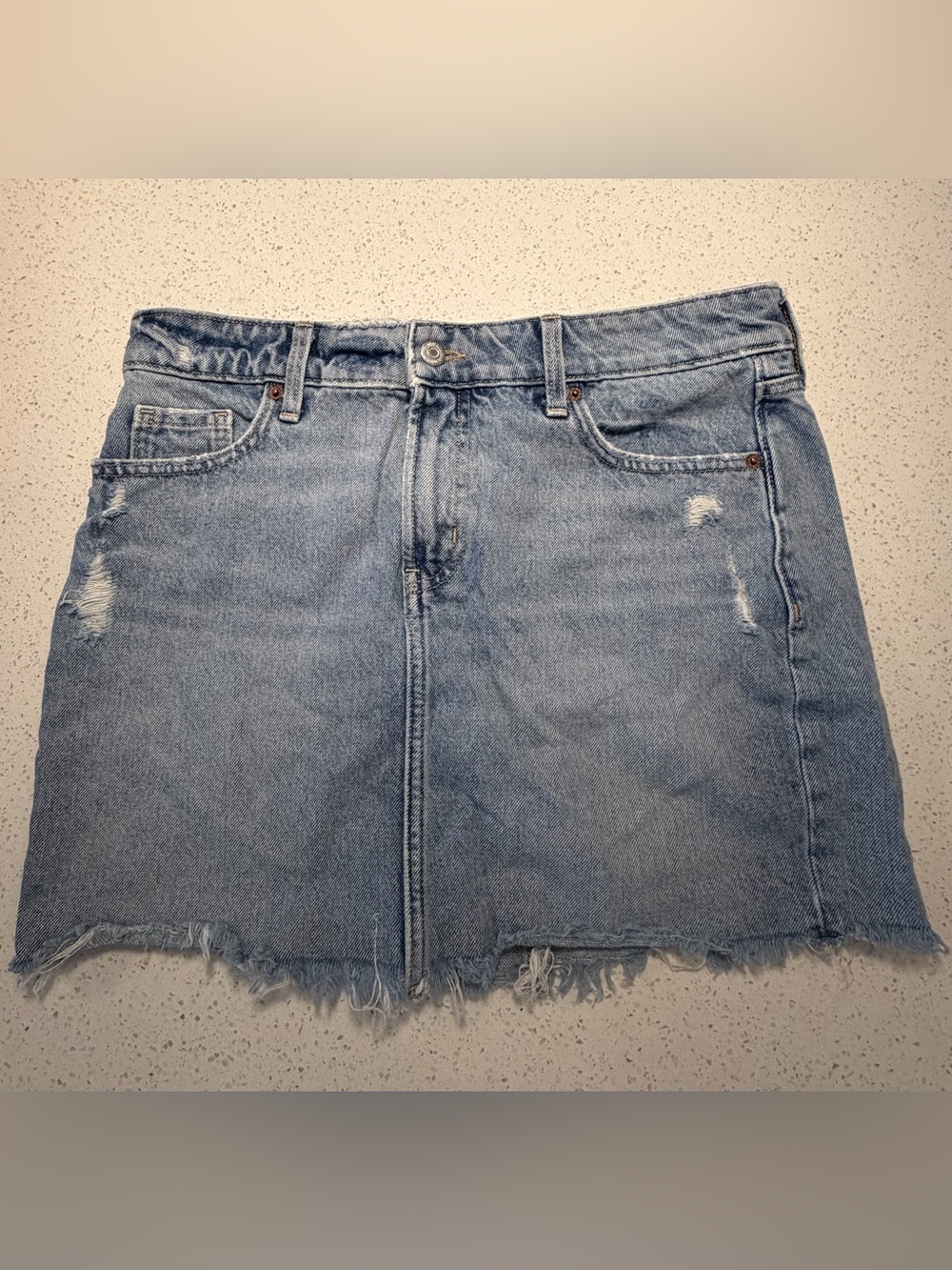 Distressed Denim Mini Skirt